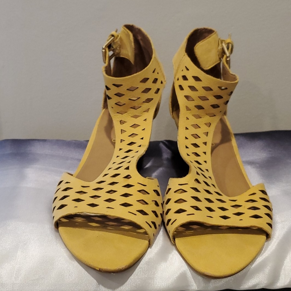 Yellow wedge sandals